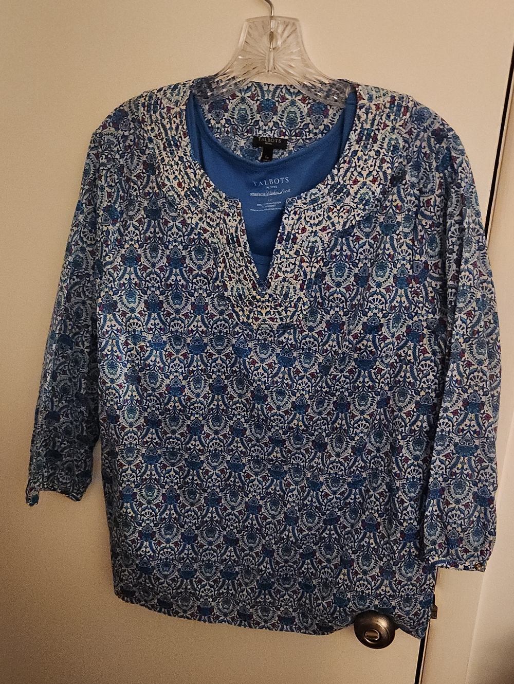 Talbots Blue Paisley-Style Tunic And Tank Top. 2 Piece Set Large Petit